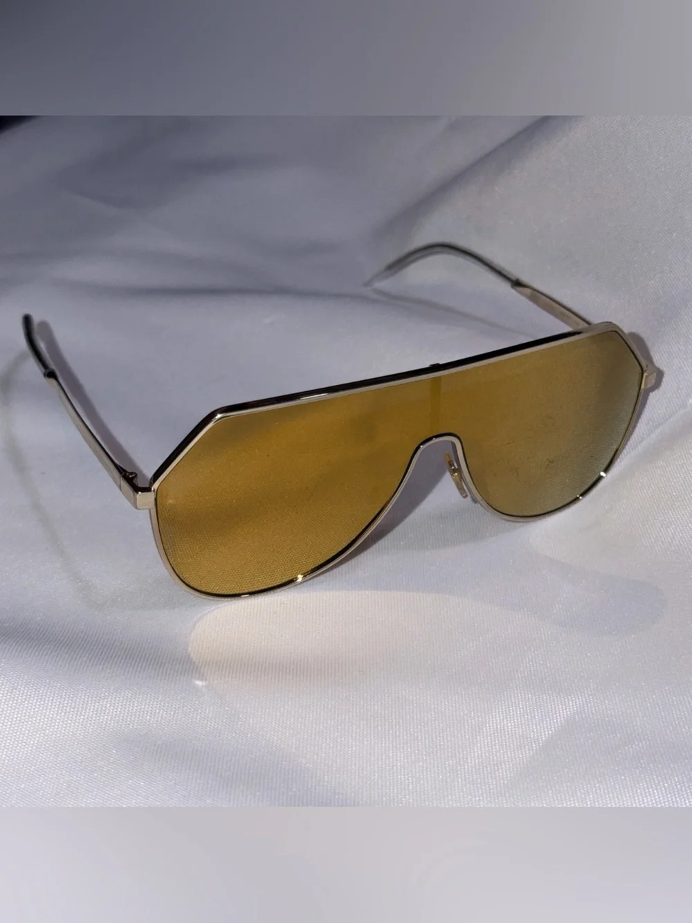 Dolce & Gabbana DG2221 498/7P Shield Sunglasses Gold Italy 145 Authentic